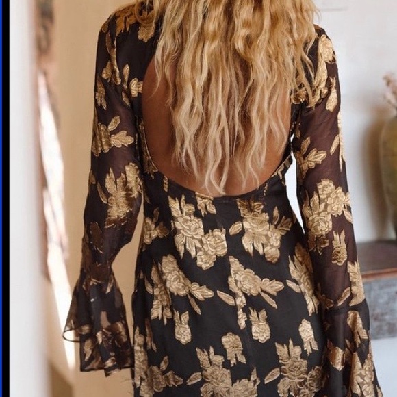 Like New 12th Tribe Marissa Gold and Black Floral Mini Dress Size Medium - Picture 2 of 2